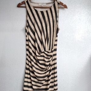 Loft Black & Tan Diagonal Stripes With Ruching At the Waist  Size S